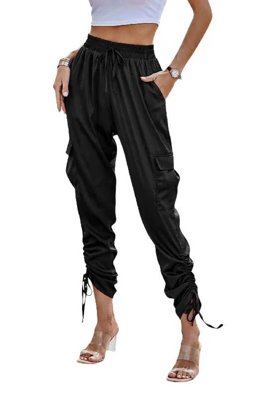 Slim Satin Cargo Pants In Black