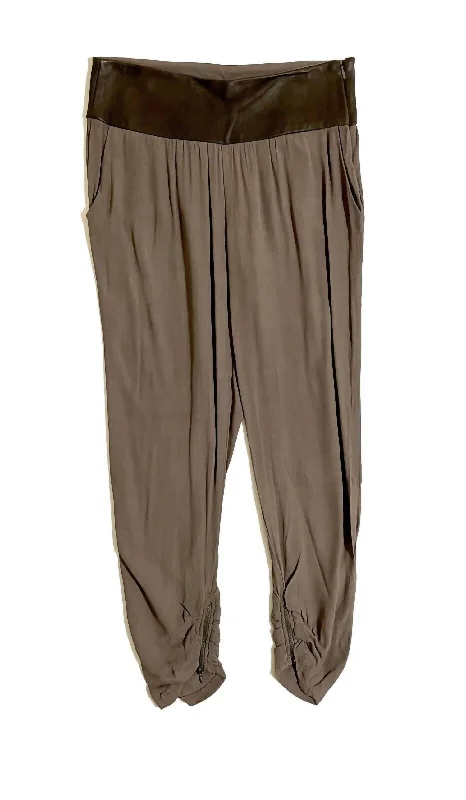 Women's Leather Waist Jogger Pants In Brown