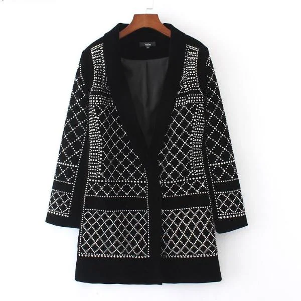 Geometric Pattern Rhinestone Blazer