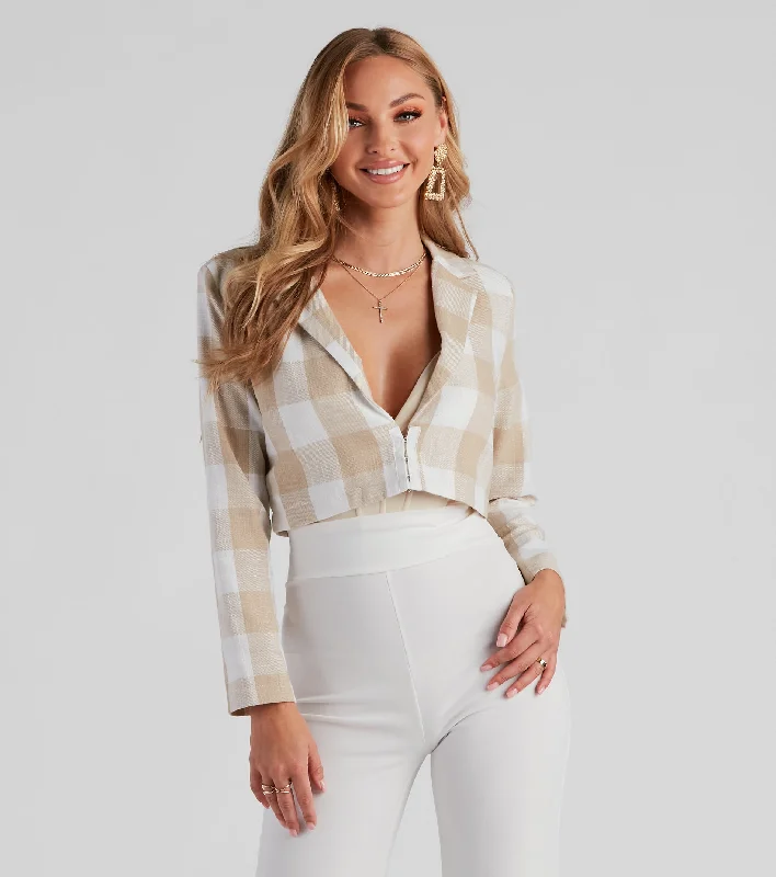 Girl On The Run Plaid Crop Blazer