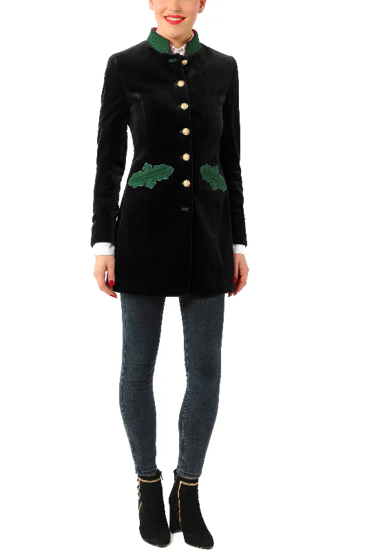 Long blazer from black velvet and green loden