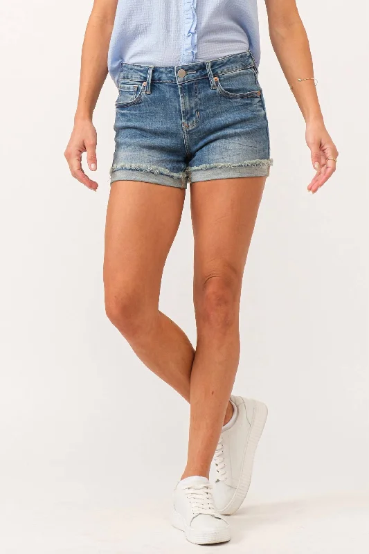 Ava Midrise Cuffed Short In Dark Wash